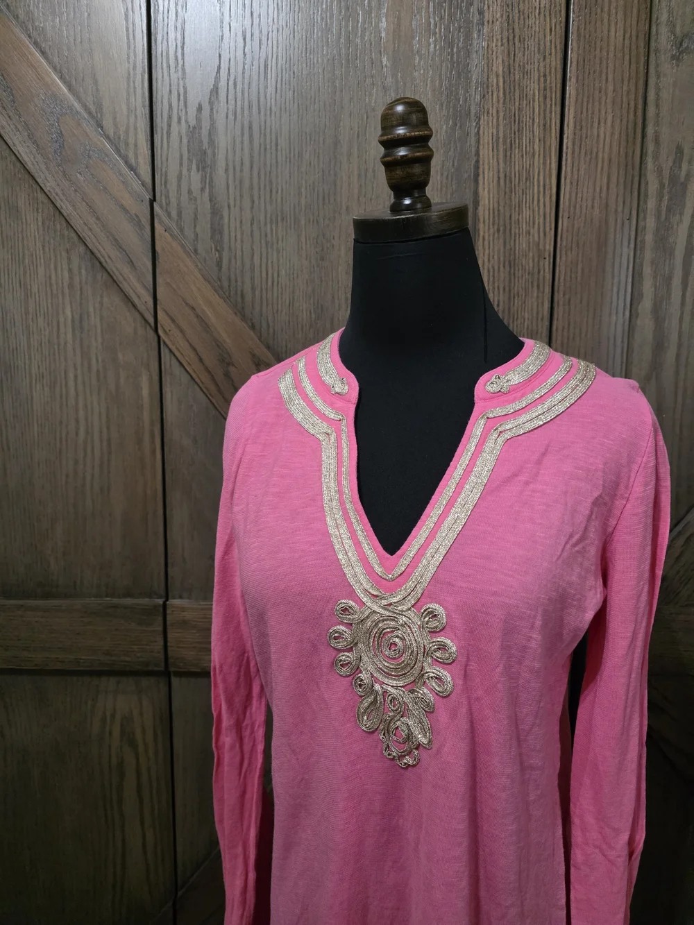 Lilly Pulitzer Pink Long-Sleeve Embroidered V-Neck Tunic - Picture 2 of 4